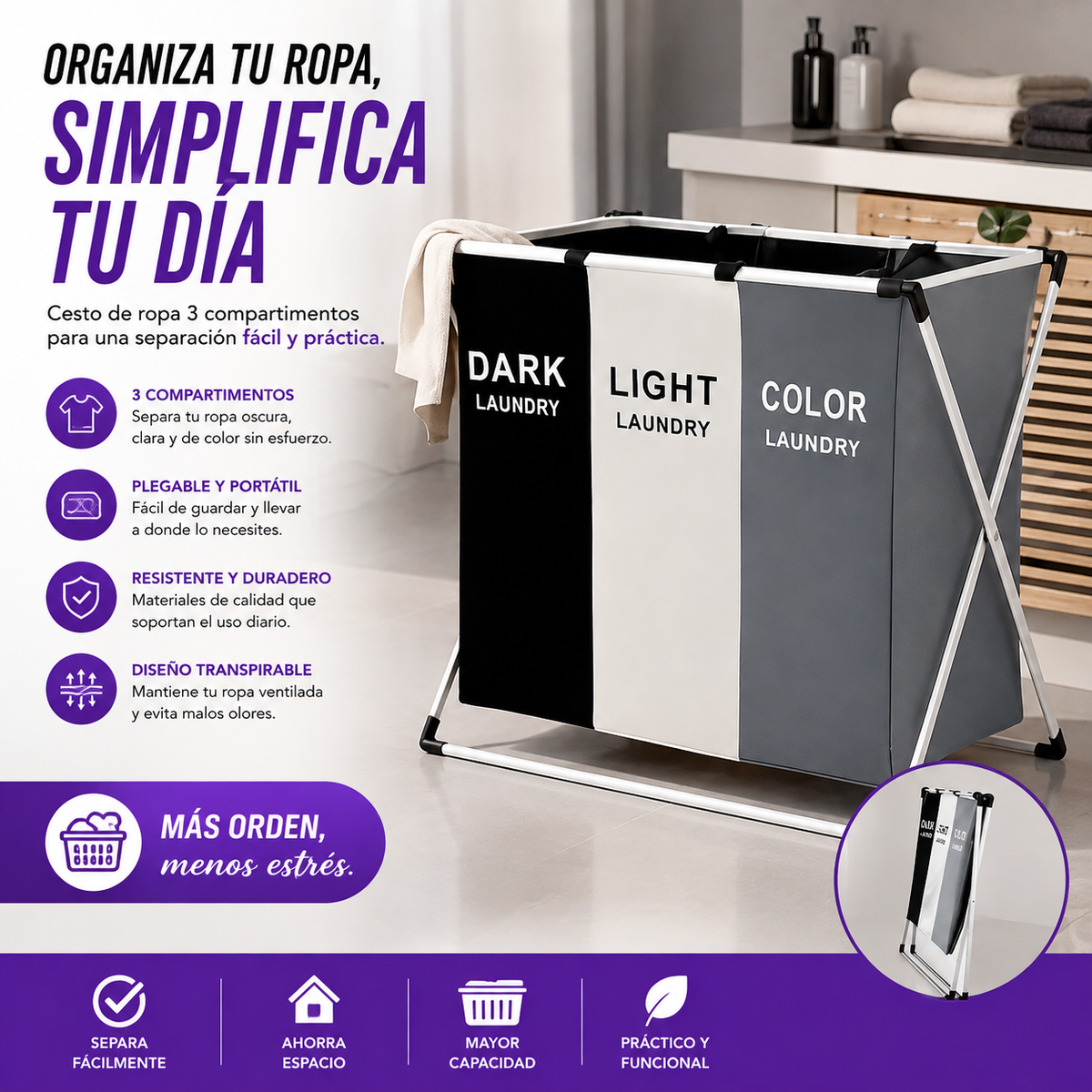ORGANIZADOR PARA ROPA SUCIA POR COLORES
