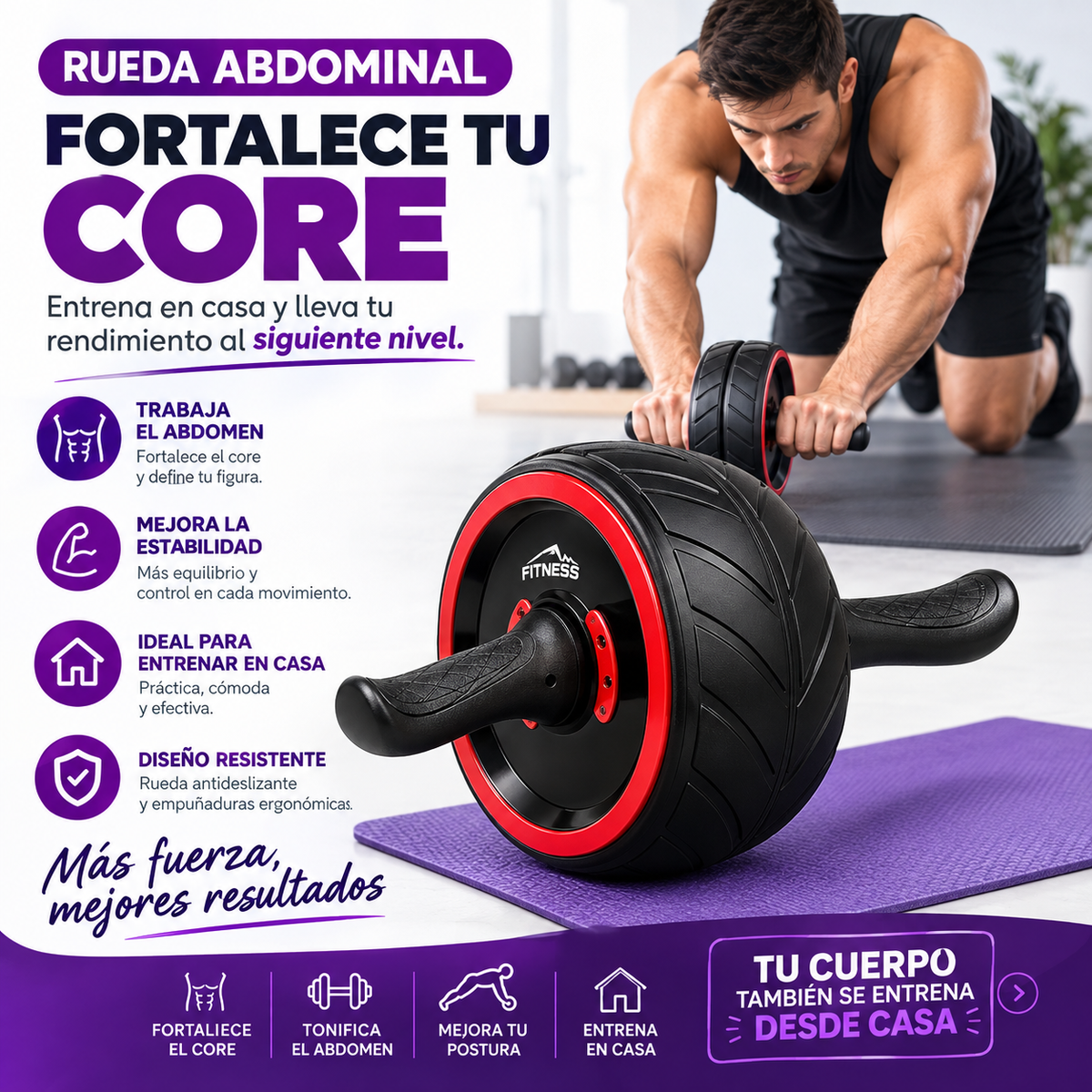 RUEDA ABDOMINAL DE ENTRENAMIENTO ANCHA