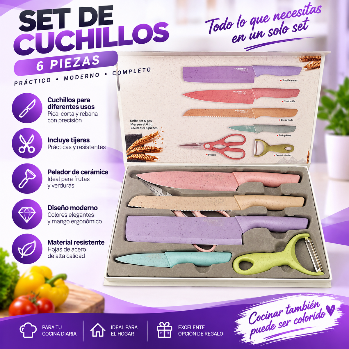 CUCHILLOS EN ACERO INOXIDABLE SET 6 PIEZ