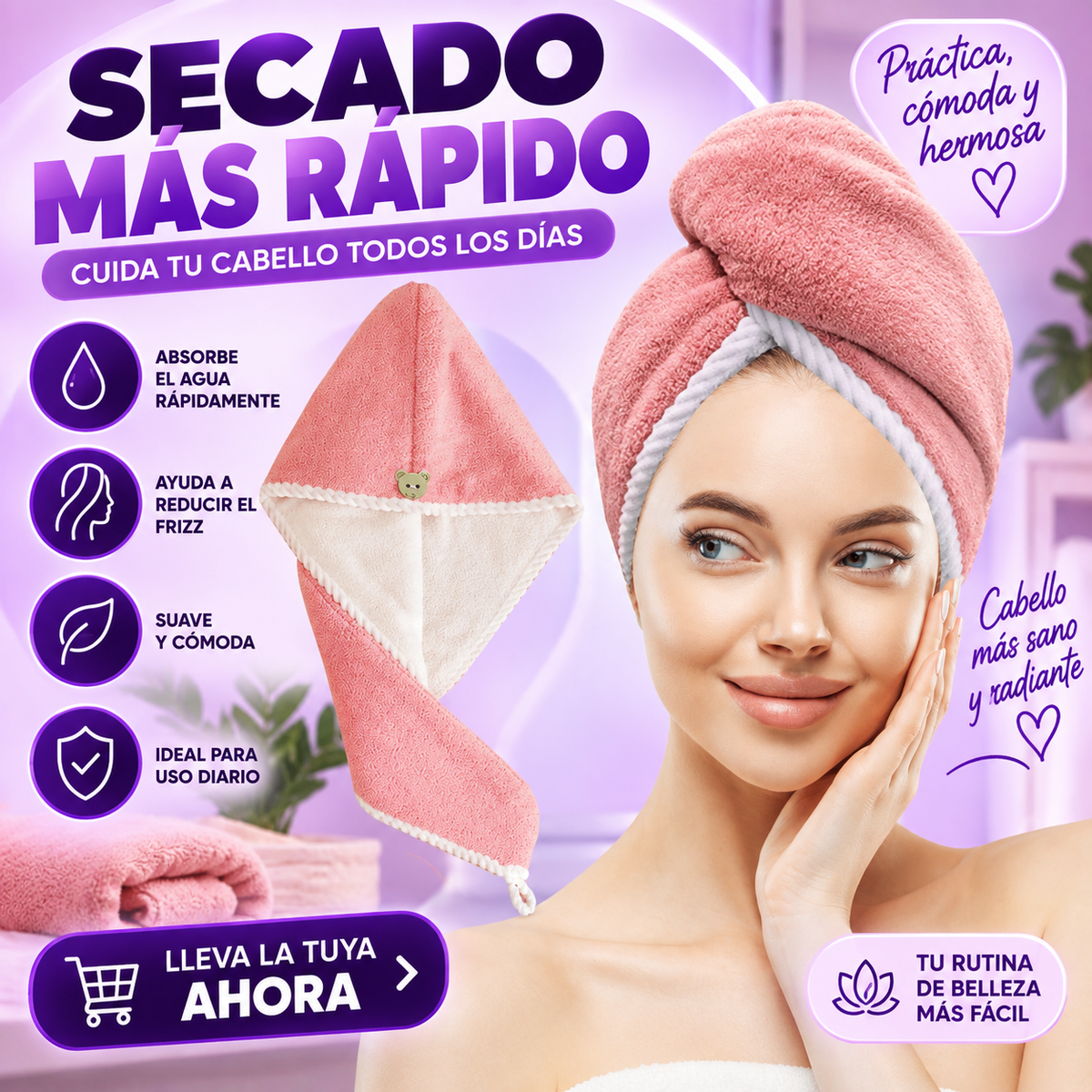 TOALLA EN MICROFIBRA PARA SECADO DE CABELLO